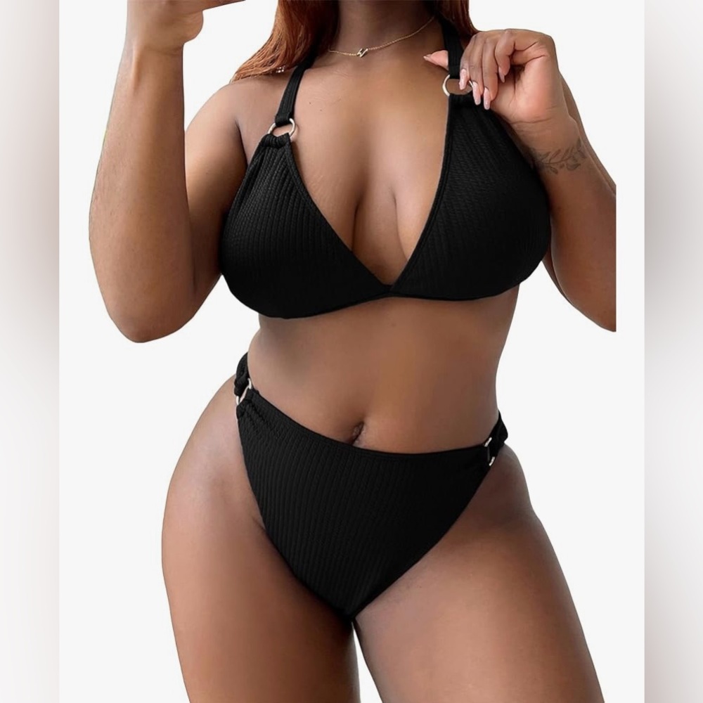 Floerns Women’s Plus Size Ribbed 2 Piece Bikini